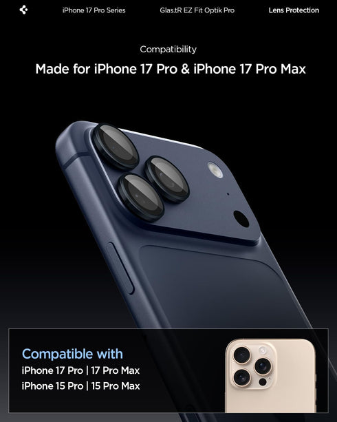 Spigen iPhone 17 / 15 PRO and MAX Camera Lens Screen Protector GLAStR EZ Fit Optik PRO